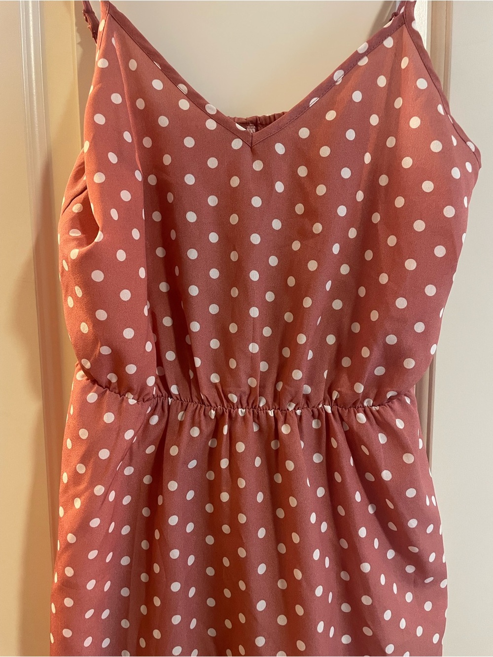 SHEIN Dusty Rose Polka Dot Spaghetti Strap Dress - Picture 3 of 4